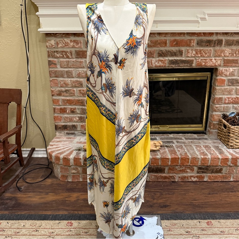 Floral Sleeveless Maxi Dress - Yellow and Cream